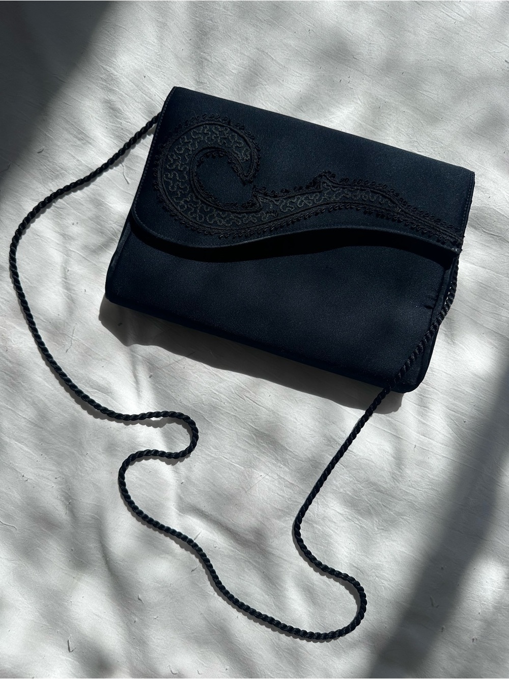 Elegant Black Embroidered Crossbody Bag by
